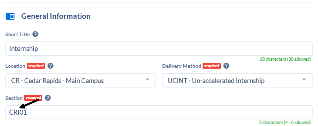 General Information section of the Section Template.