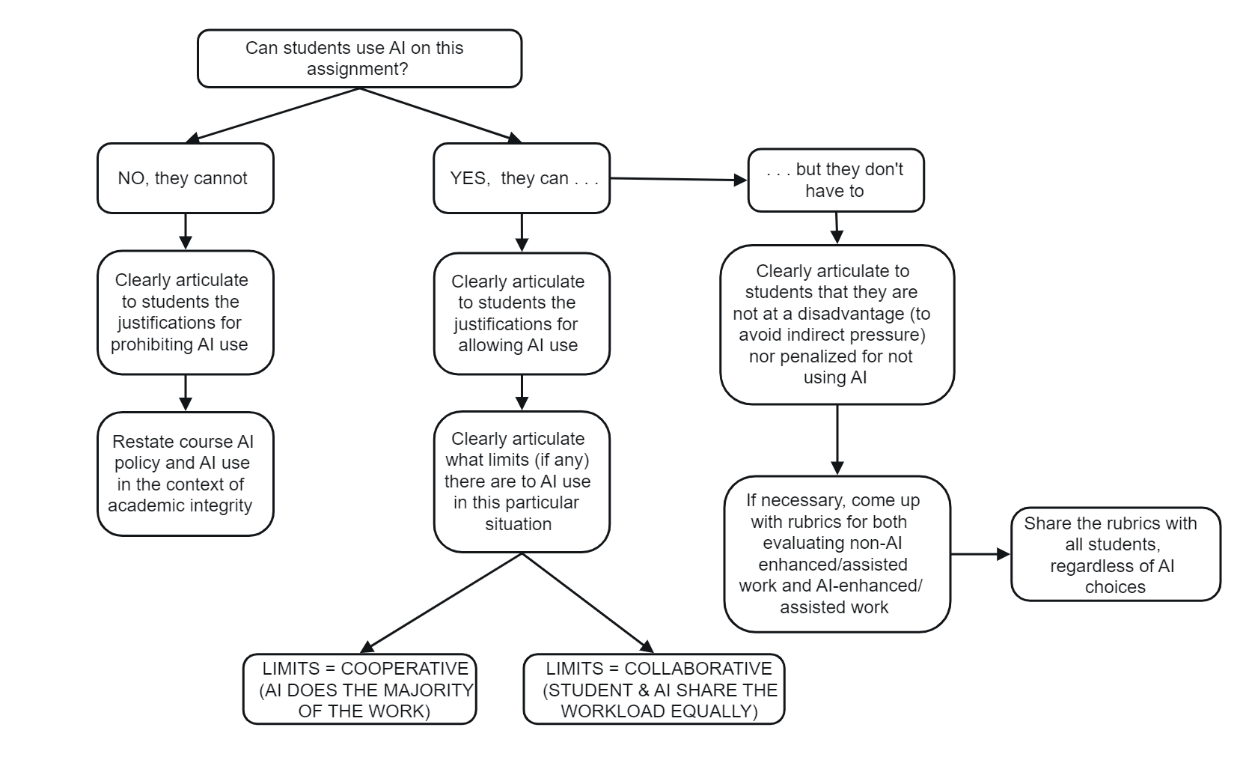 Considerations associated with "Can students us AI on this assignment?"